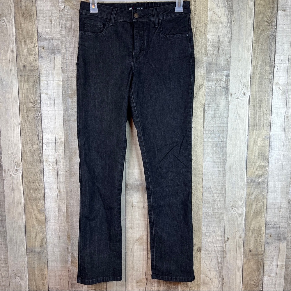 Lee Classic Fit Size 8 Medium Rise Straight Leg Black Jeans Studded Pockets